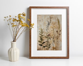 Gepresste Blumen Druck Geschenk für Naturliebhaber Wildblumen Wand Kunst Vintage Botanische Druck für Housewarming Geschenk Natur inspirierte Kunstwerk