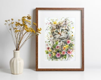 Watercolor Cat Painting Print Whimsical Cat Art Gift for Cat Lover Watercolor Pet Portrait of a Cat Illustration for Cat Mom