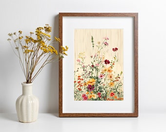 Vintage Wildflower Drawing Floral Illustration Colorful Flower Print Flower Lover Gift Floral Artwork for Living Room Gift for Plant Lover