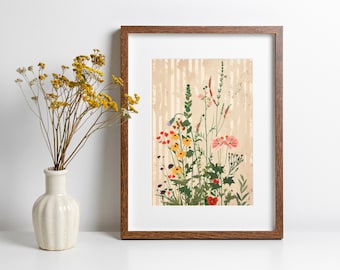 Vintage Wildflower Drawing Floral Illustration Colorful Flower Print Flower Lover Gift Floral Artwork for Living Room Gift for Plant Lover