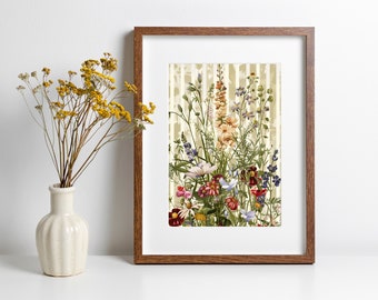 Vintage Wildflower Drawing Floral Illustration Colorful Flower Print Flower Lover Gift Floral Artwork for Living Room Gift for Plant Lover