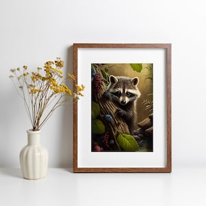 Raccoon Illustration Animal Lover Gift Woodland Animal Print Nature Inspired Artwork for Living Room Wildlife Photography Wildlife Art