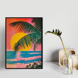 Karibik Insel Antik Reise Poster Geschenk für Reisende Vintage Fluglinie Poster Tropisches Paradies Sonnenuntergang Kunst Malerisches Kunstwerk für Naturliebhaber