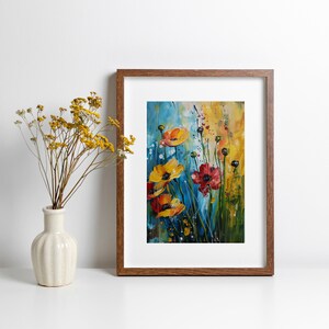 Abstract Wildflower Painting Colorful Flower Artwork in Vibrant Bold Colors Nature-Inspired Botanical Print for Modern Home Decor