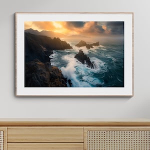 Coastline Wall Art Seaside Print for Coastal Decor Stormy Sea Ocean Wave Art Sunset Ocean Scene Wall Art Nature Photography Print
