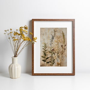Stampa di fiori pressati, regalo per gli amanti della natura, arte murale con fiori selvatici, stampa botanica vintage per regalo di inaugurazione della casa, opera d'arte ispirata alla natura