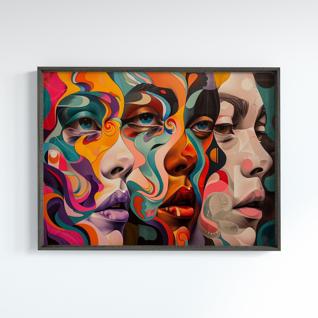 Abstract Face Art of Female Portrait Poses in Vibrant Colors Bold ...