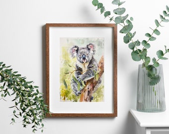 Koala Watercolor Painting Gift for Animal Lover Koala Wall Art Australian Animal Print for Australian Decor Nature Lover Gift Wildlife Art