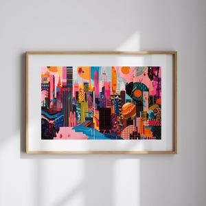 Futuristic Cityscape Modern City Art Colorful Abstract Art for Modern Home Decor City Skyline Art Urban Art for City Decor Maximalist Art