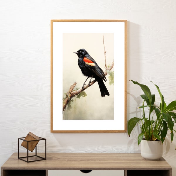 Red-Winged Blackbird Print, Bird Watercolor Painting, Wildlife Bird Painting, Audubon Print, Wall Art, Bird Lovers, Nature-inspired Art