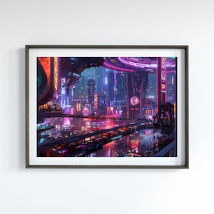 Futuristic Cityscape Art for Futuristic Home Decor Retro-Futuristic Art Cyberpunk Cityscape for Sci-Fi Home Decor City Skyline Art