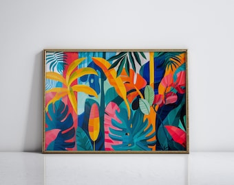 Abstract Jungle Art Gift for Nature Lover Colorful Abstract Print Bold Geometric Art Tropical Jungle Art for Maximalist Home Decor