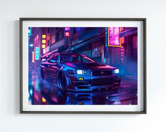 Nissan Skyline GTR R34 JDM Legends Poster Cyberpunk Style Garage Art Motorsports Gift for Car Enthusiast Classic Car Poster Car Lover Gift