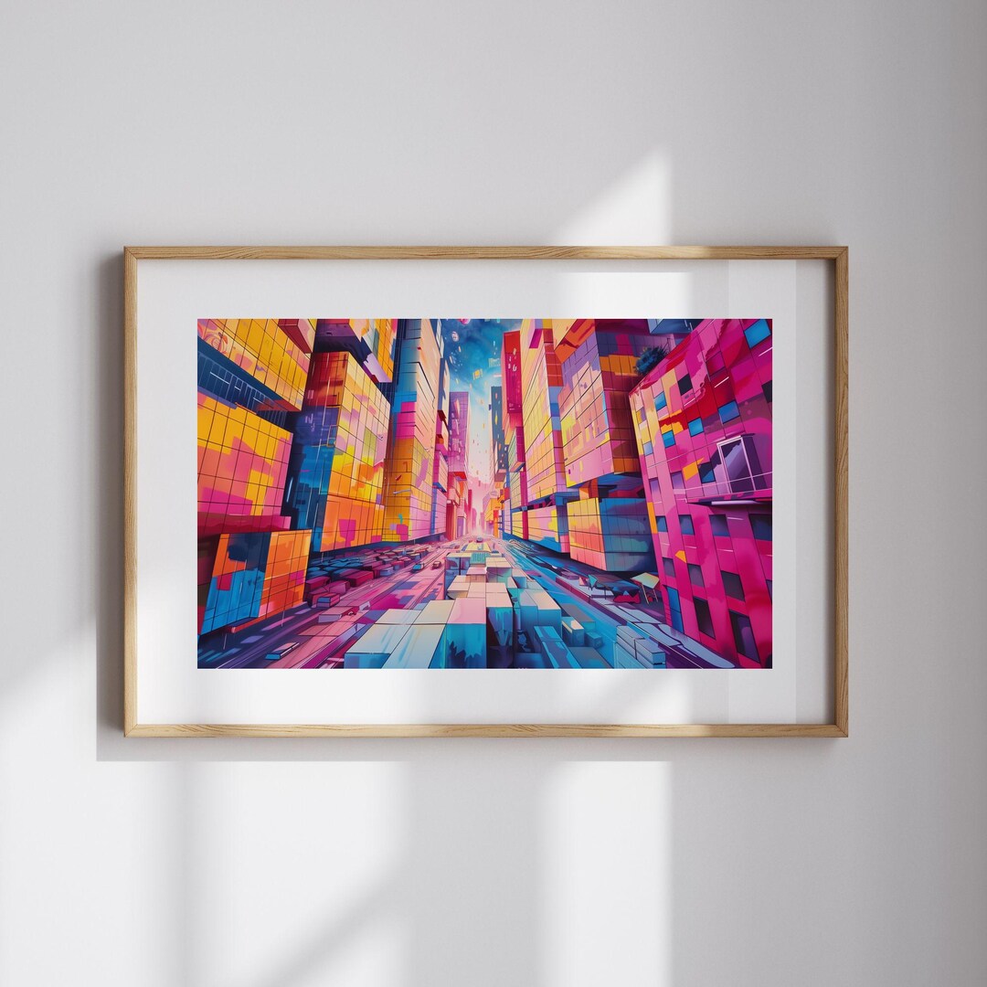 City Skyline Art Urban Abstract Art for Living Room Maximalist