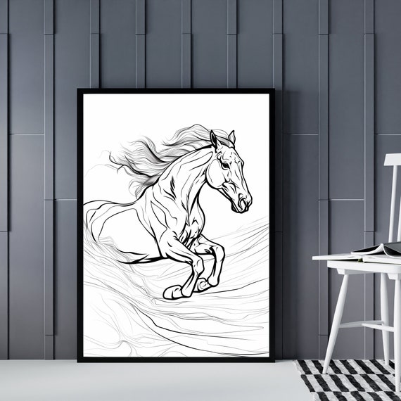 馬の線画 馬好きの方へのギフト シンプルな線画 モダンな白黒アート