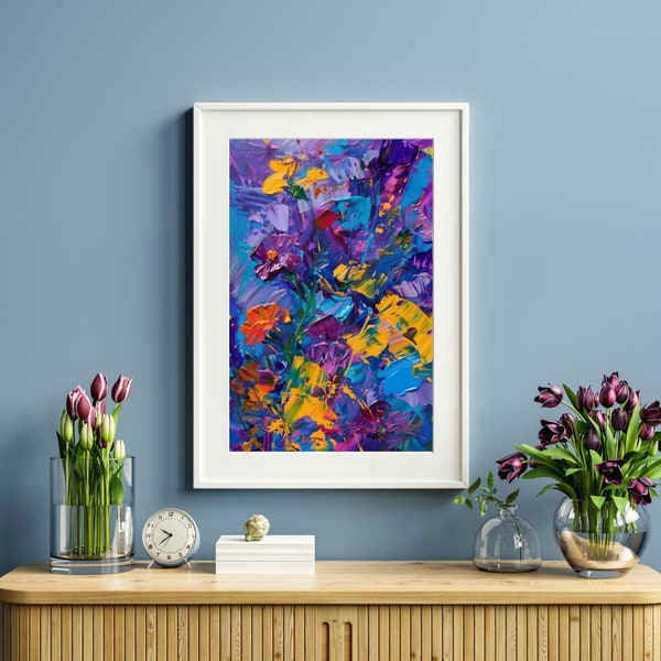 Abstract Flower Painting, Wildflowers, Floral Canvas, Bold Colors, Vibrant Art, Modern Decor, Wall Art, Colorful Botanical, Unique Gift