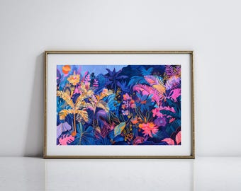 Arte abstracto botánico para una decoración maximalista del hogar Impresión botánica tropical Arte natural para una decoración modernista del hogar Regalo para amantes de la naturaleza