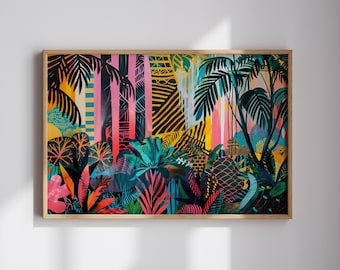 Abstract Jungle Art Gift for Nature Lover Colorful Abstract Print Bold Geometric Art Tropical Jungle Art for Maximalist Home Decor