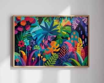 Abstract Jungle Art Gift for Nature Lover Colorful Abstract Print Bold Geometric Art Tropical Jungle Art for Maximalist Home Decor