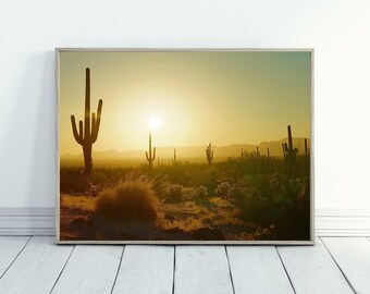 Sonoran Desert Art for Southwest Decor Desert Sunset Painting Saguaro Cactus Art Nature Inspired Artwork for Living Room Nature Lover Gift
