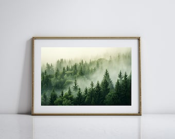 Bosfotografie voor de natuur Woondecoraties Dennenbos kunst Cadeau voor mensen buiten Mistig bos kunst aan de muur Cadeau voor natuurliefhebbers