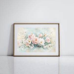 Pastel Floral Print Vintage Rose Watercolor Painting Gift for Flower Lover Romantic Floral Print Botanical Art for Living Room Elegant Decor