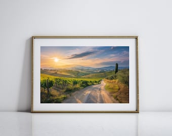 Italiaanse landschapskunst voor woonkamer Toscaanse wijngaard kunst aan de muur voor eetkamer Toscaanse plattelandskunst voor Toscaans decor glooiende heuvels kunst