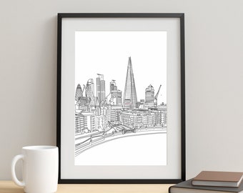 London Skyline Drawing Cityscape Minimal Line Art Simple Sketch Urban Art Modern City Illustration Elegant Wall Art Contemporary Home Decor