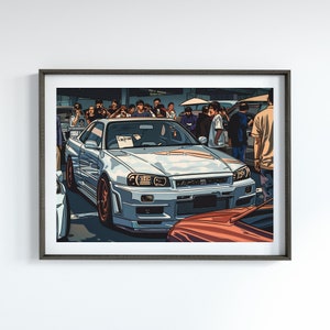 Nissan Skyline GTR R34 JDM Legends Poster Garage Art Motorsports Gift for Car Enthusiast Classic Car Poster for Office Car Lover Gift