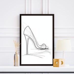 High Heels Einfache Linie Kunst Schlanke Moderne Kunstwerk Elegante Wand Dekor Minimalistische Mode-Illustration Bewegung in der Kunst Zeitgenössischen Wohnkultur