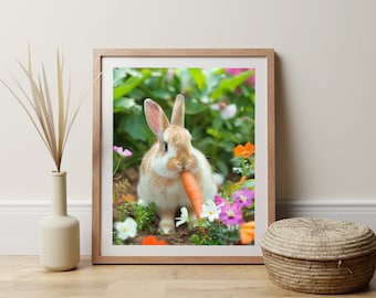 Rabbit Wall Art Cute Bunny Picture Gift for Animal Lover Spring Garden Art Gift for Garden Lover Cute Animal Art for Wildlife Home Decor