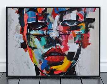 鮮やかな色彩で描かれた女性の肖像画の抽象的な顔アート。大胆な芸術的