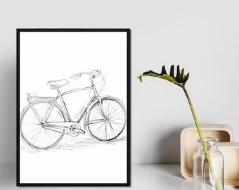 Elegante dibujo de bicicleta, arte de pared, arte lineal moderno y elegante, impresión minimalista de ciclismo, obra de arte enmarcada para decoración del hogar, regalo perfecto para ciclistas.