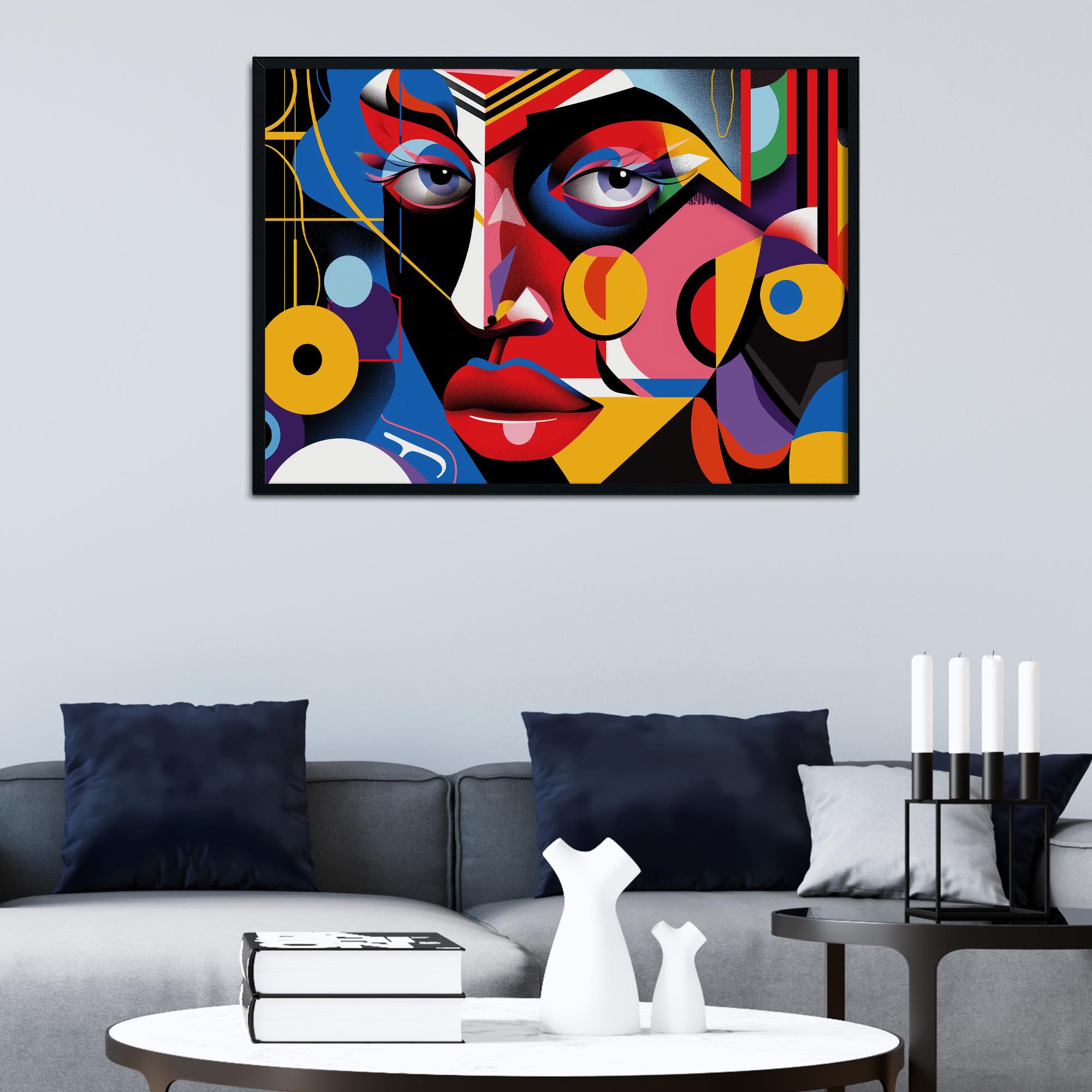 Abstract Face Art of Female Portrait Pose in Vibrant Colors Bold