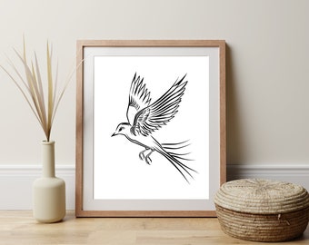 Bird Line Art Gift for Bird Lover Simple Line Artwork Modern Black White Art Bird Illustration for Minimalist Home Decor Nature Line Art
