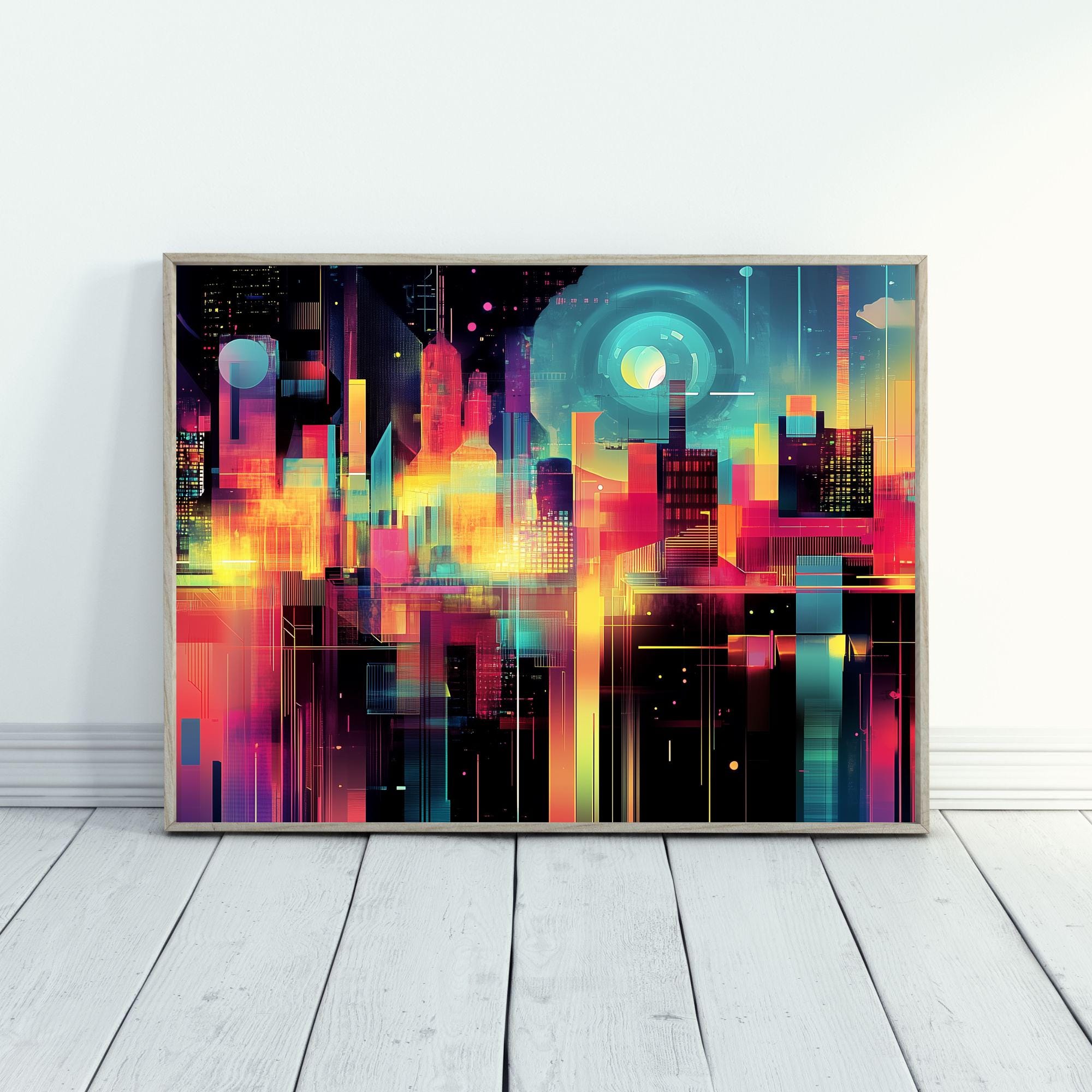 City Skyline Wall Art Vibrant Cityscape Print Colorful Abstract Art for ...