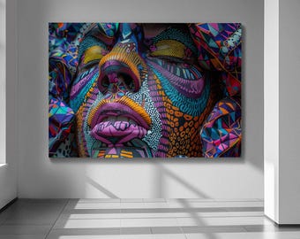 Abstract Face Art of Female Portrait Poses in Vibrant Colors Bold