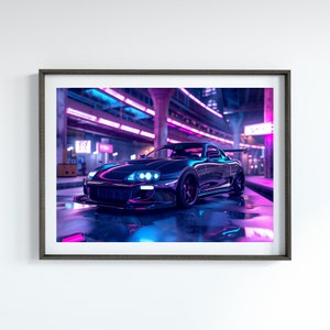 Toyota Supra MK4 Cyberpunk Art JDM Poster for Garage Art Motorsports Gift for Car Enthusiast Classic Car Poster for Office Car Lover Gift