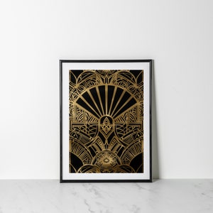 Art Deco Artwork Jazz Age Art for Great Gatsby Decor Black and Gold Poster Bold Geometric Print with Geometric Shapes for Elegant Home Decor