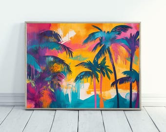 Arte de palmeira para decoração de casa tropical Arte abstrata colorida para decoração de casa modernista Arte de praia abstrata para decoração costeira moderna