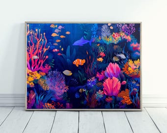 Underwater Artwork for Aquatic Home Decor Ocean Lover Gift Marine Life Art Ocean Animal Wall Art Colorful Artwork for Modern Home Decor