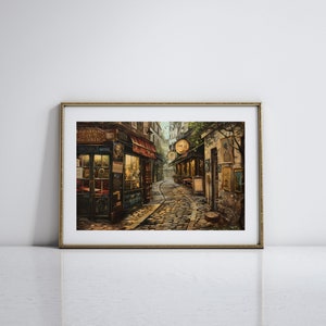 Vintage Parisian Art for Living Room Paris Street Art for Parisian Home Decor Paris Street Screne Antique Oil Painting Print Paris Cafe Art