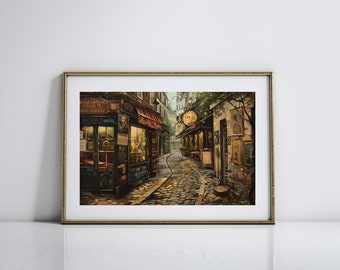 Vintage Parisian Art for Living Room Paris Street Art for Parisian Home Decor Paris Street Screne Antique Oil Painting Print Paris Cafe Art