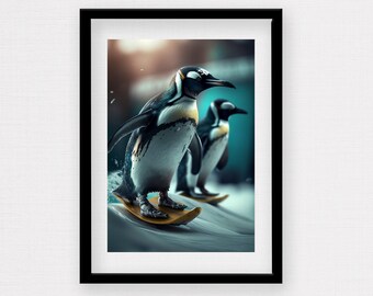 Lustiger Pinguin Foto für Wildtiere Wohnkultur Niedliche Pinguin Kunst Geschenk für Pinguin-Liebhaber Tierliebhaber Geschenk Niedliche Tierkunst Winterszene Kunst