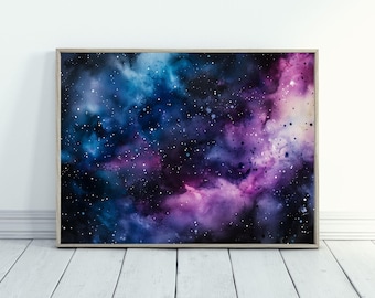 Lila Galaxie Kunstwerk Geschenk für Weltraumliebhaber Kosmisches Kunstwerk für Astronomie-Liebhaber Himmlische Wand-Kunst-Dekor für Jugendzimmer Lila und blaue Kunst
