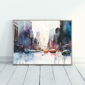 City Skyline Wall Art Watercolor Cityscape Print Urban Art for City Decor City Scene Painting for Modern Home Decor Architecture Print