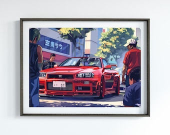 Nissan Skyline GTR R34 JDM Legends Poster Garage Art Motorsports Gift for Car Enthusiast Classic Car Poster for Office Car Lover Gift