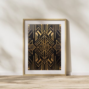 Art Deco Artwork Jazz Age Art for Great Gatsby Decor Black and Gold Poster Bold Geometric Print with Geometric Shapes for Elegant Home Decor