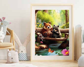 Cute Woodland Animal Illustration Woodland Nursery Print for Nursery Decor Forest Animal Art Whimsical Woodland Animals Cute Animal Wall Art
