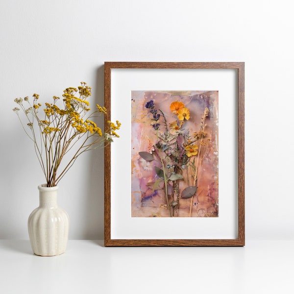 Pressed Flower Art, Wildflowers, Botany Print, Old Paper Background, Vintage Artwork, Cool Housewarming Gift